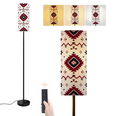Floor Lamp Geometric Southwestern Aztec Mexican boho Vertical Stripe Beige Brown Dimmable Modern Standing Lamp with Remote Control Footswitch Bulb Lampshade Tall Pole Corner Lamp for Living Room Bedroom Office
