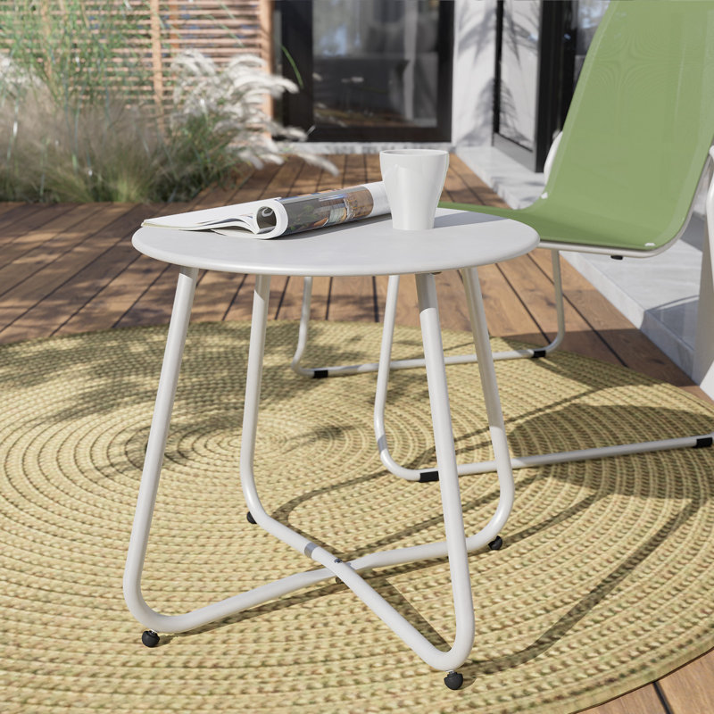 Ebern Round Outdoor Side Table, White
