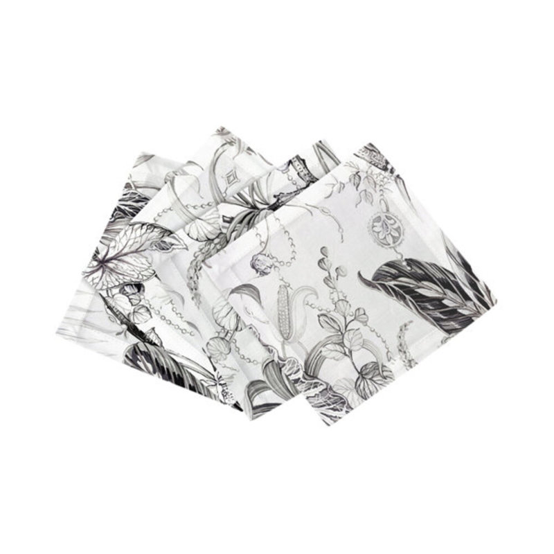 Amazonia Hemstitch Cocktail 6" Linen/Cotton Napkin, Dovecote Black White