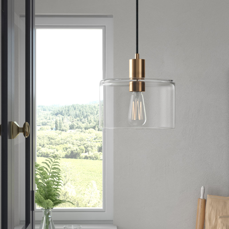 Luminaire suspendu cylindrique à 1 lumière Henri, Laiton, Transparent