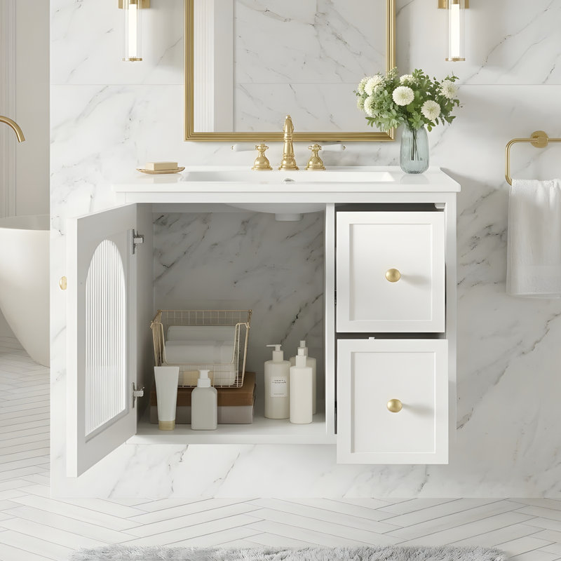 Meuble-lavabo de 24 po avec lavabo en céramique, Blanc