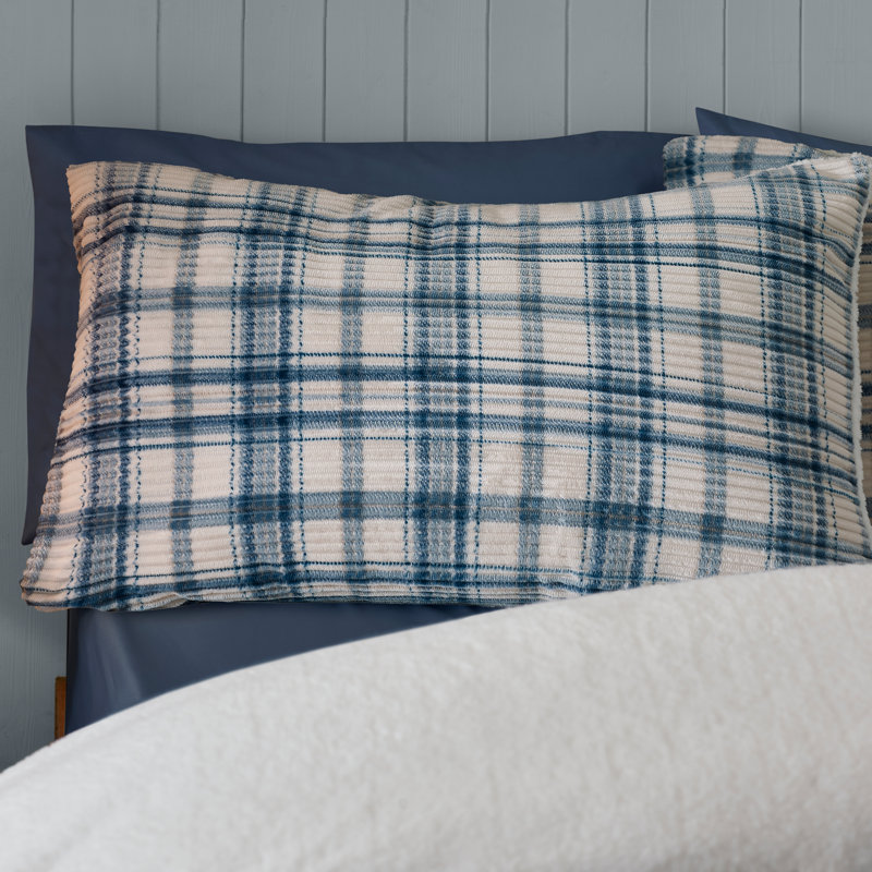 Cosy Ribbed Check Duvet Cover Set, Single, Blue