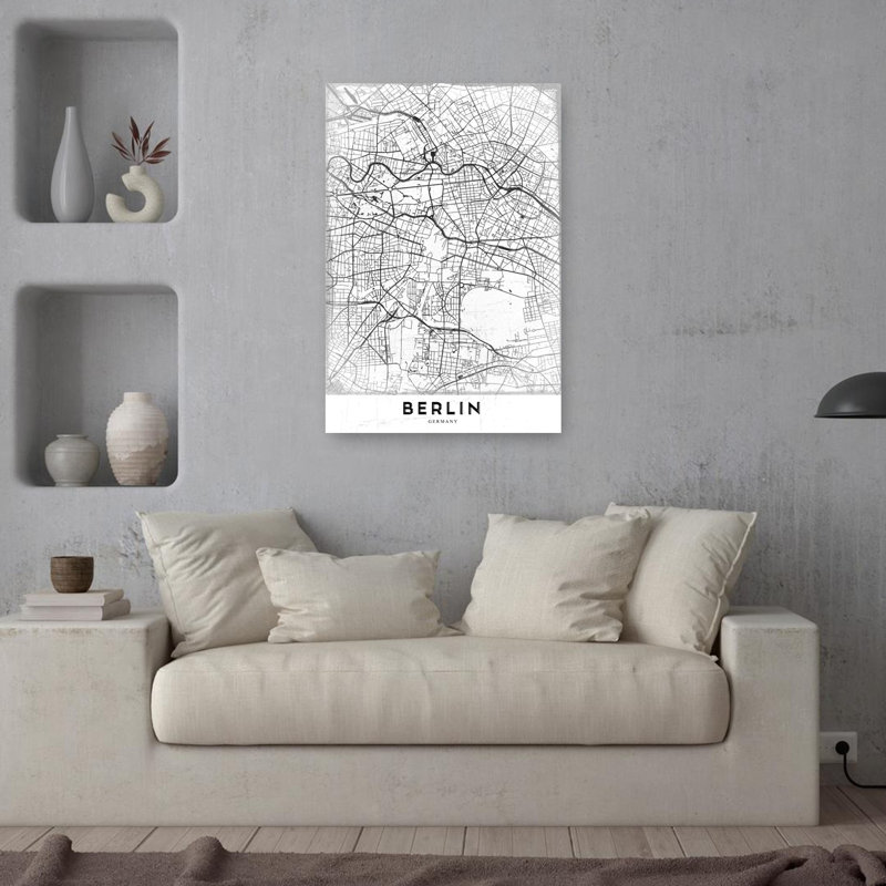 Carte de la ville de Berlin, rétro, art abstrait rétro, impression murale, 36" H x 24" W