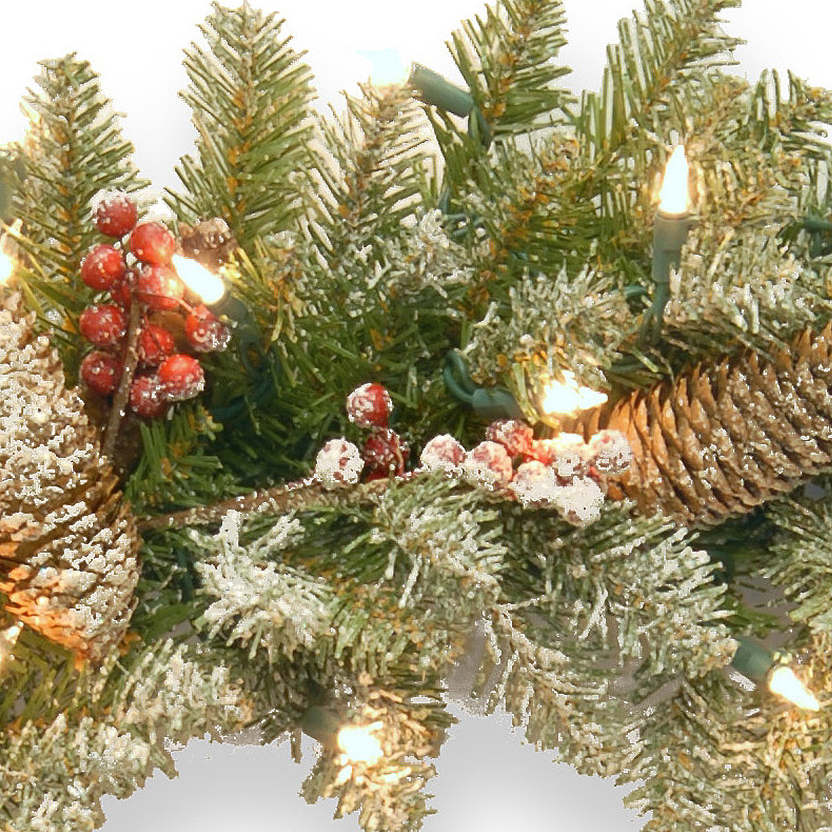 Frosted Pre-Lit Pinecone Christmas Wreath, 30" H x 30" W x 6" D / 210 Branch Tips