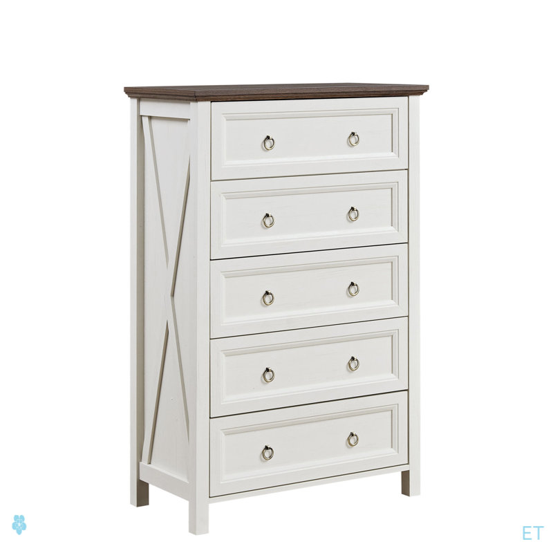 Commodes à 5 tiroirs Farmhouse pour chambre à coucher, commode haute rustique en bois, organisateur de commode pour chambre à coucher, salon, couloir