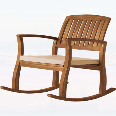 Acacia Wood Rocking Chair with Cushion, Set of 2, Durable and Stylish for Outdoor Relaxation