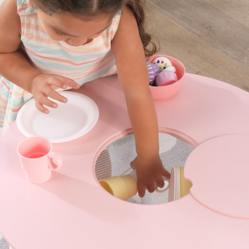 Kids 3 Piece Round Table and Chair Set, White/Pink