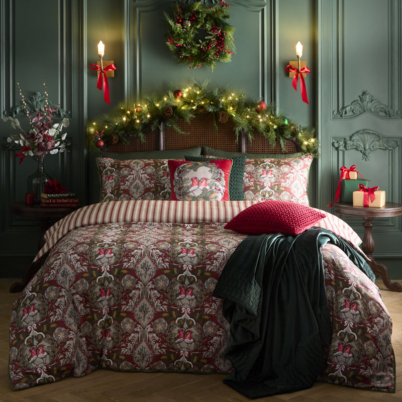 Laurence Llewelyn-Bowen Festive Robin Cushion Red, Filled Cushion