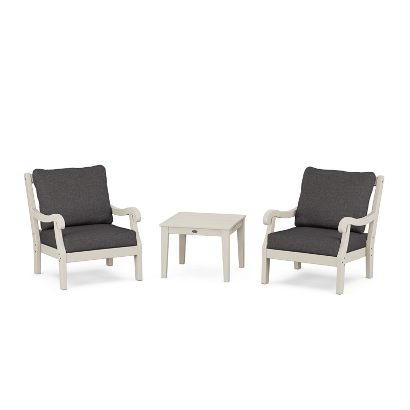 Birch Lane Verlyn 3-Piece Deep Seating Set, Ash Charcoal Cushion/Sand Frame