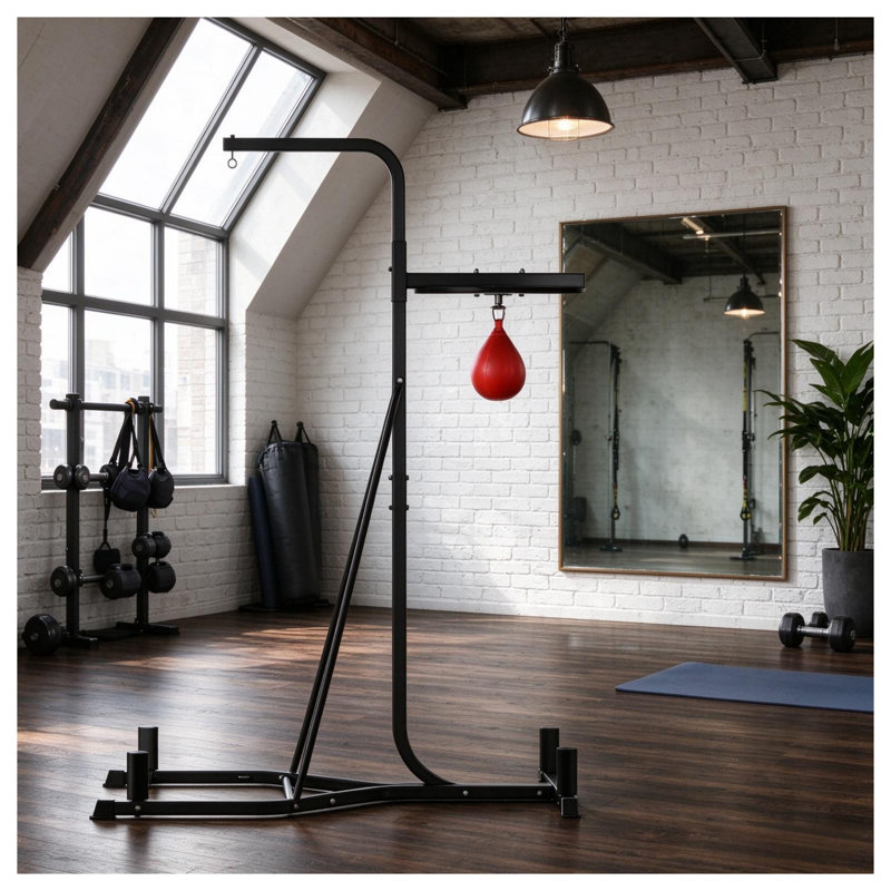 2-in-1 Adjustable Heavy Bag and Speed Bag Stand with Weighted Base for Home Boxing Training, Black