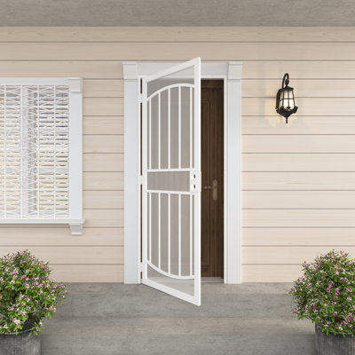 32 in. x 80 in. Universal/Reversible Powder Coated White Surface Mount Outswing Steel Security Door with Expanded Metal Screen