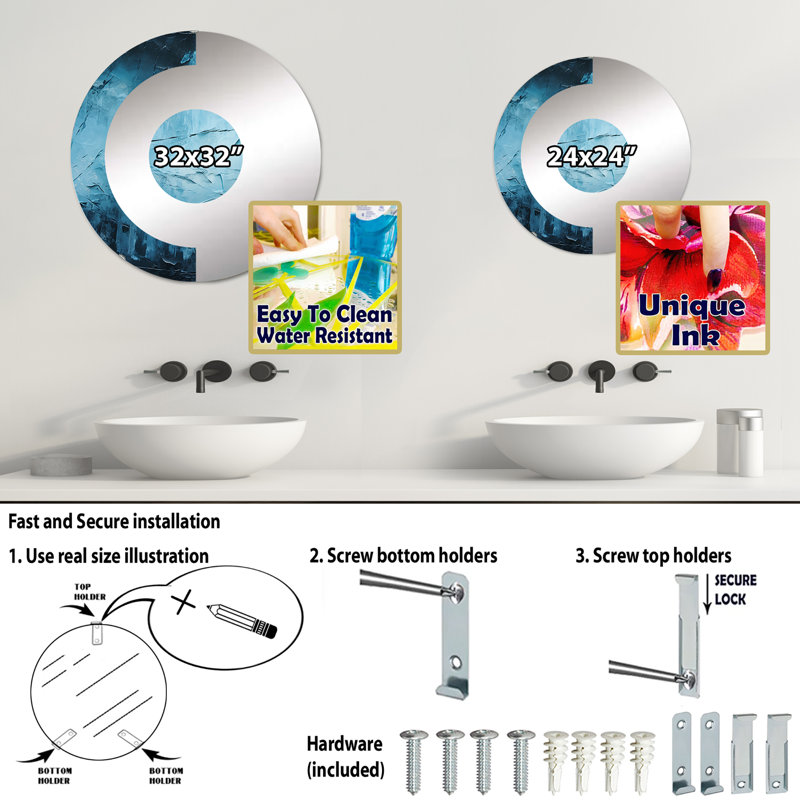 Eimuntas - Miroir mural demi-cercle, 31,4 po x 31,4 po