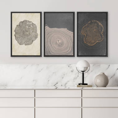 Pastel Gray Wood Tree Ring Spirals Nature Framed on Canvas 3 Pieces Print IDEA4WALL Size: 36 H x 24 W x 1.5 D, Format: White Framed