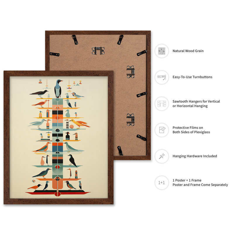 Tour des oiseaux, Poster, 12"H x 16"W, Brown Framed