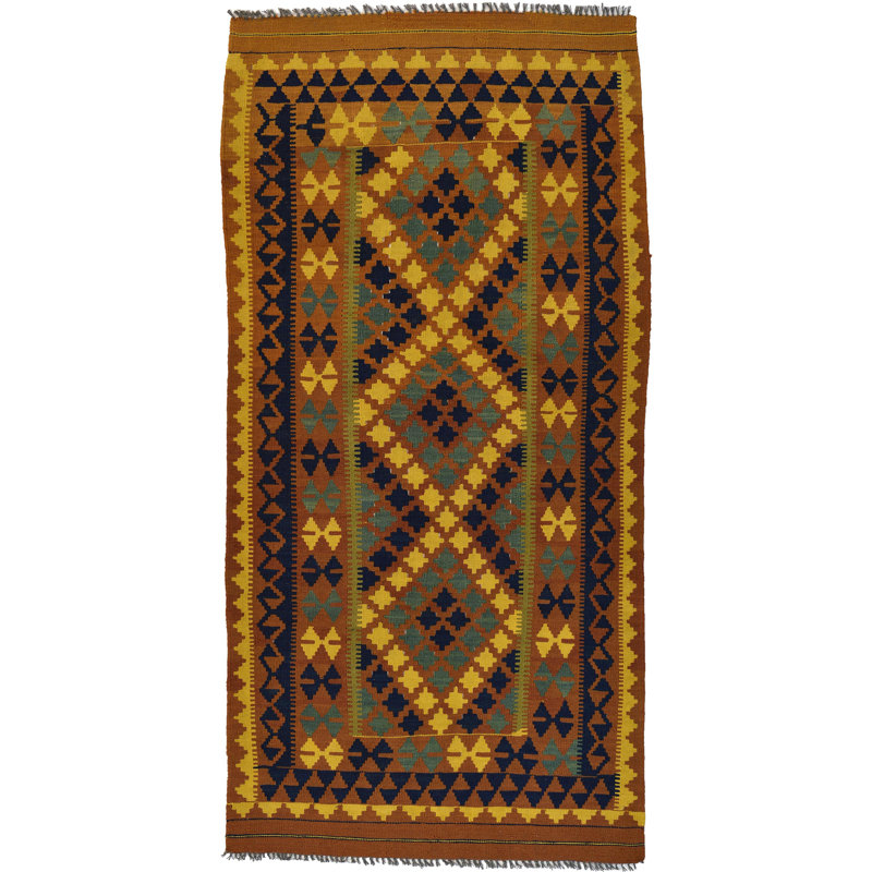 Tapis de zone one-of-kind à la main brun/vert/bleu/jaune 3 pi 3 po x 6 pi zone en laine noué la Doorfield