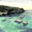 Bateaux à cala Macarella, impression encadrée de salle de bain côtière