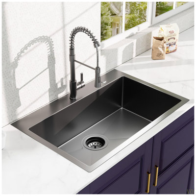 33Inch Topmount 18 Gauge Stainless Steel Kitchen Sink With   Spring Neck Faucet