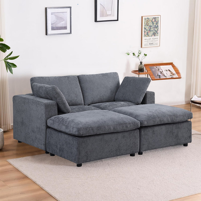 Canapé modulaire moderne avec deux repose-pieds, canapé causeuse, canapé modulaire personnalisable, chenille