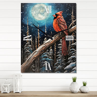 Horloge murale rouge Oiseau cardinal rouge sous la pleine lune