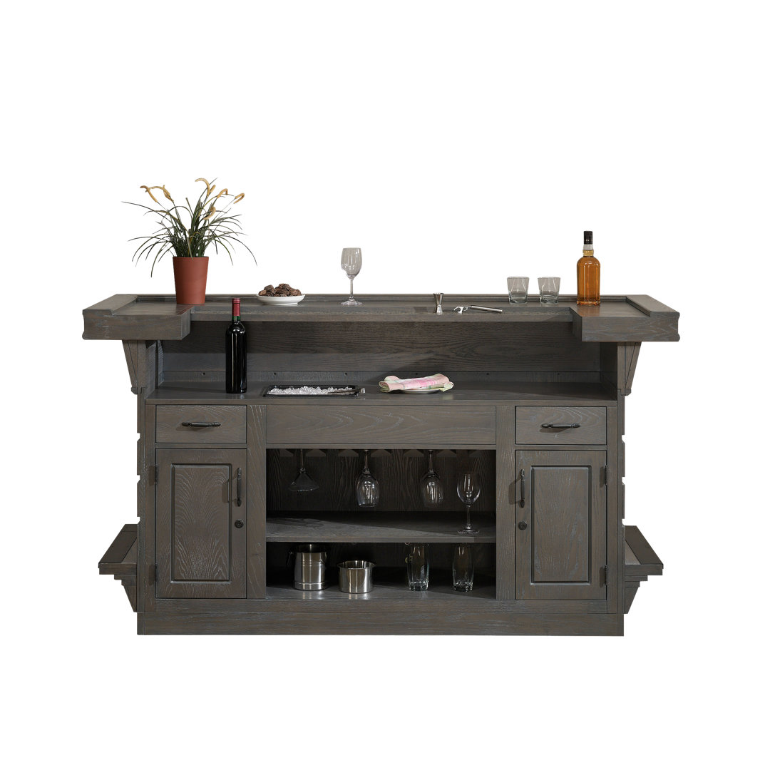 American Heritage Caliente 78" Home Bar – Glacier Finish with Charcoal Bronze Hardware, Removable Ice Bucket, Glass Stemware Holders & Wine Bottle Storage American Heritage