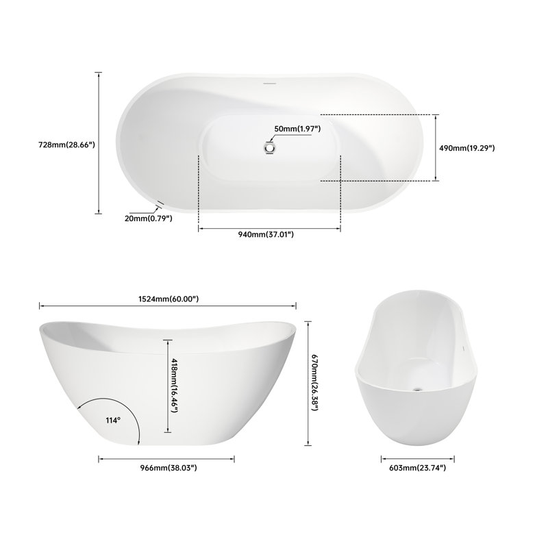 Upgrade 6029 Inch Acrylic White Soaker Tub, Versatile Design, Non-Slip And Easy To Maintain Spacious Stylish, Scratch-