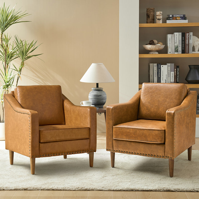 Almetia Vegan Leather Armchair, Camel Faux Leather