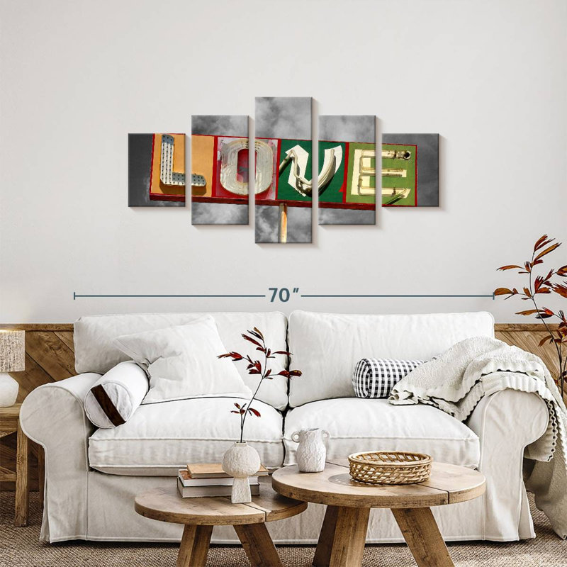 "Love Love", impression sur toile 5 pièces, H 24 po x l 55 po x P 1,25 po