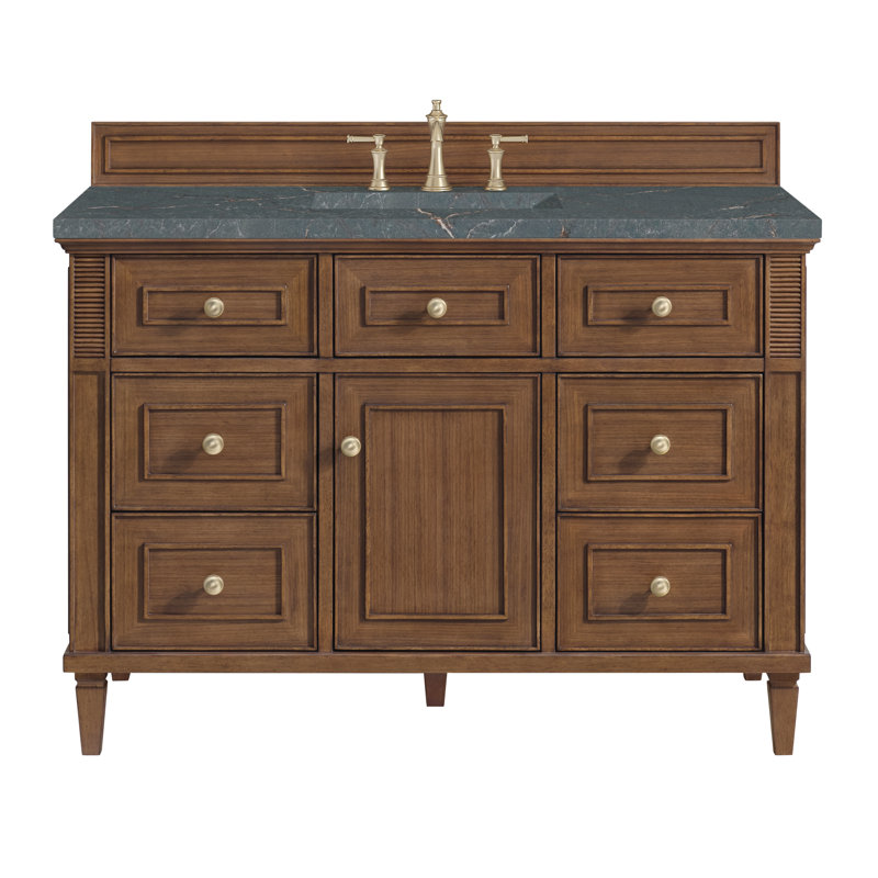 Lorelai 48'' W Single Vanity, Mid-Century Walnut, Parisien Bleu Quartz, 8" Widespread