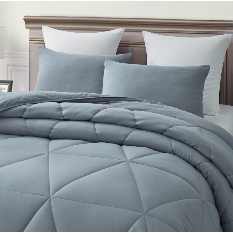 Full Dusty Blue Microfiber Triangle Quilted Comforter Set