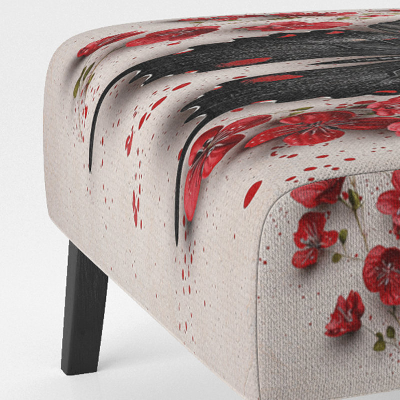 Abstract Colorful Upholstered Slipper Chair - Modern Velvet Accent Chair, Black/Red/Beige