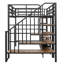 Lit mezzanine double en métal avec escalier, table de rangement basse et tablettes de rangement-106669438