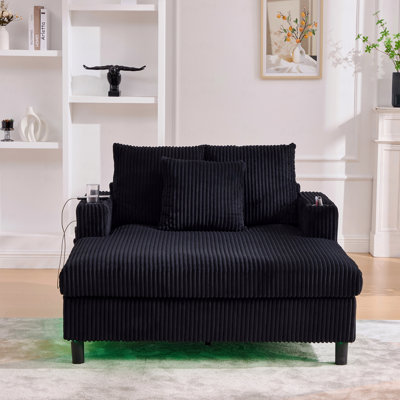 Canapé inclinable moderne en velours côtelé surdimensionné avec assise profonde, 3 coussins, charge USB, bande lumineuse à DEL RVB, porte-gobelet, poche latérale - convient au salon et à la chambre à coucher