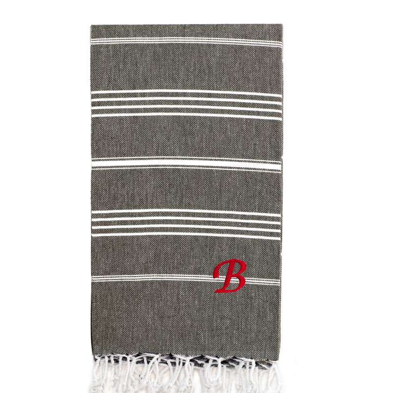 Serviette de plage 100% coton Pestemal Lucky, B, Gris foncé / Blanc