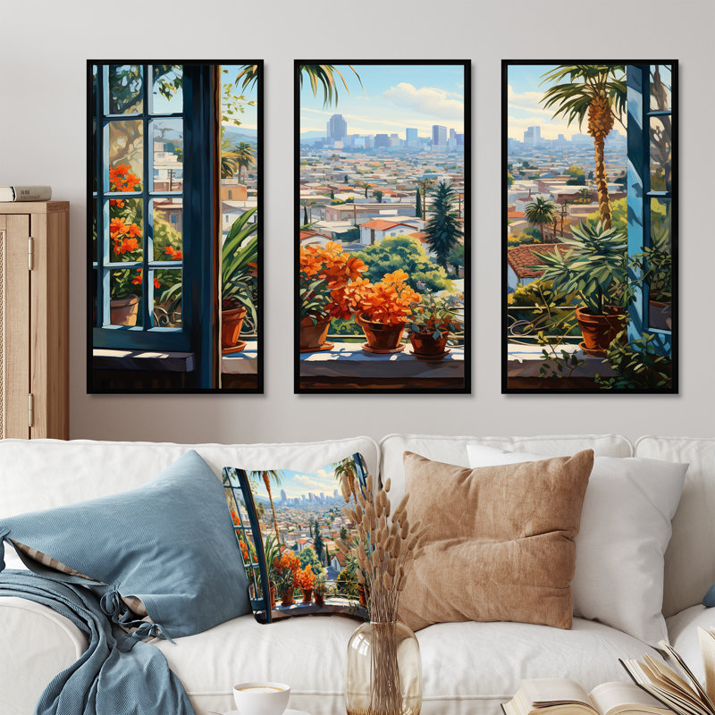 Los Angeles Window View 5 - Los Angeles, art mural, Cadre flottant noir, H 28 po x l 36 po x P 1 po