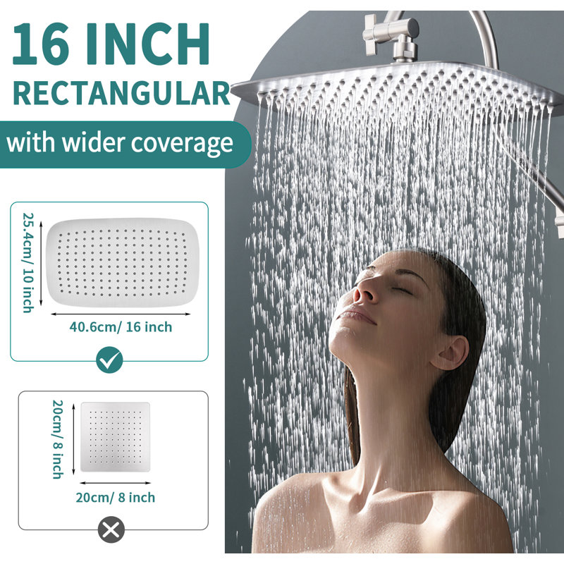 All-metal Dual Shower Head with Massage Mode Equipped, Brushed Nickel, 16"