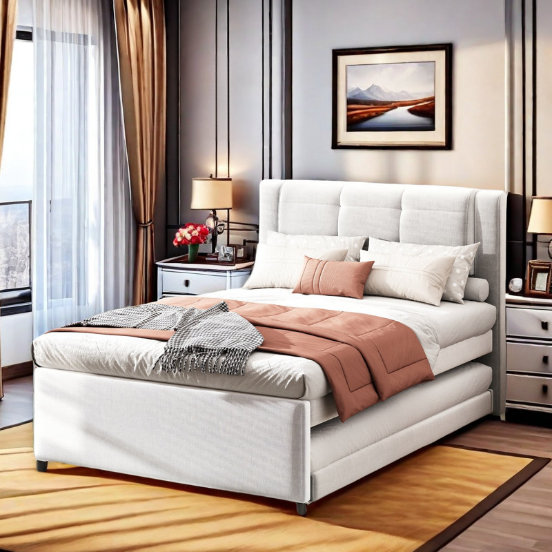 Lit plateforme avec lit gigogne multifonctionnel Castries Upholstery, Beige