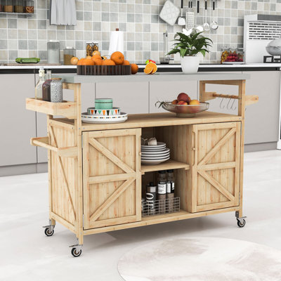 Îlot de cuisine avec plateau en acier inoxydable et roues verrouillables Cheyene
