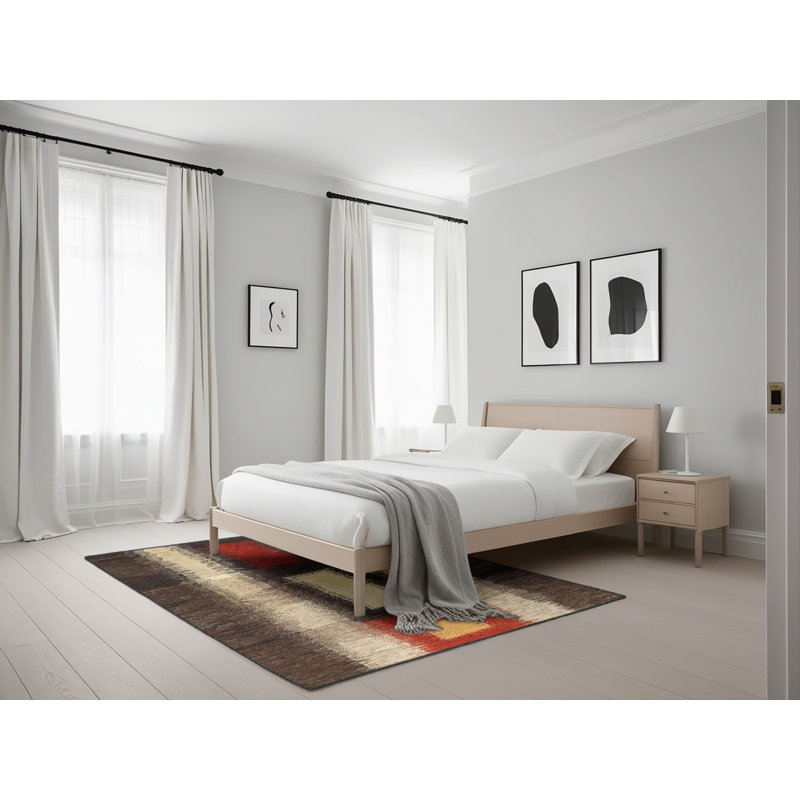 Tapis brun/orange/jaune contemporain, Rectangle 5 pi x 7 pi
