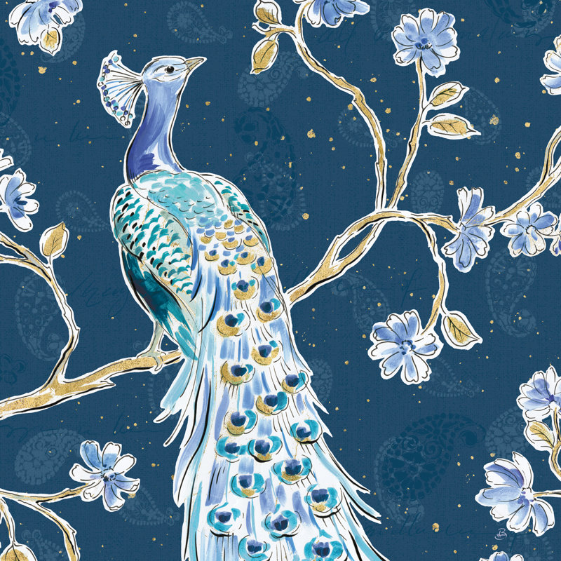 «Peacock Allegory III Blue V2» par Daphne Brissonnet - reproduction d'art sur toile tendue, H 30 po x l 30 po, Non