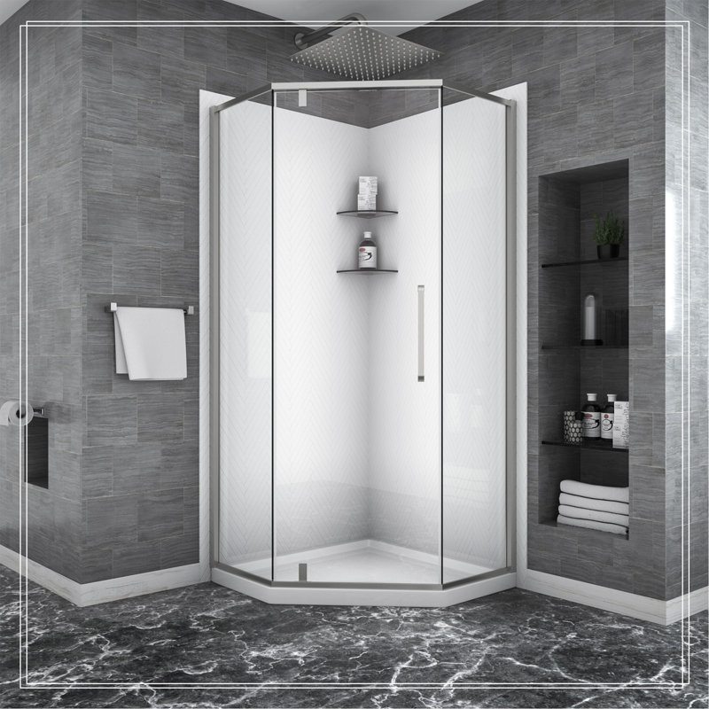 Shower Door 34-1/8" X 72" Semi-Frameless Neo-Angle Hinged Shower Enclosure, Brushed Nickel, Brushed Nickel