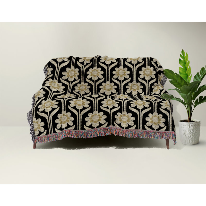 Jeté en mélange de coton Lena, L 70 po x l 50 po, Noir