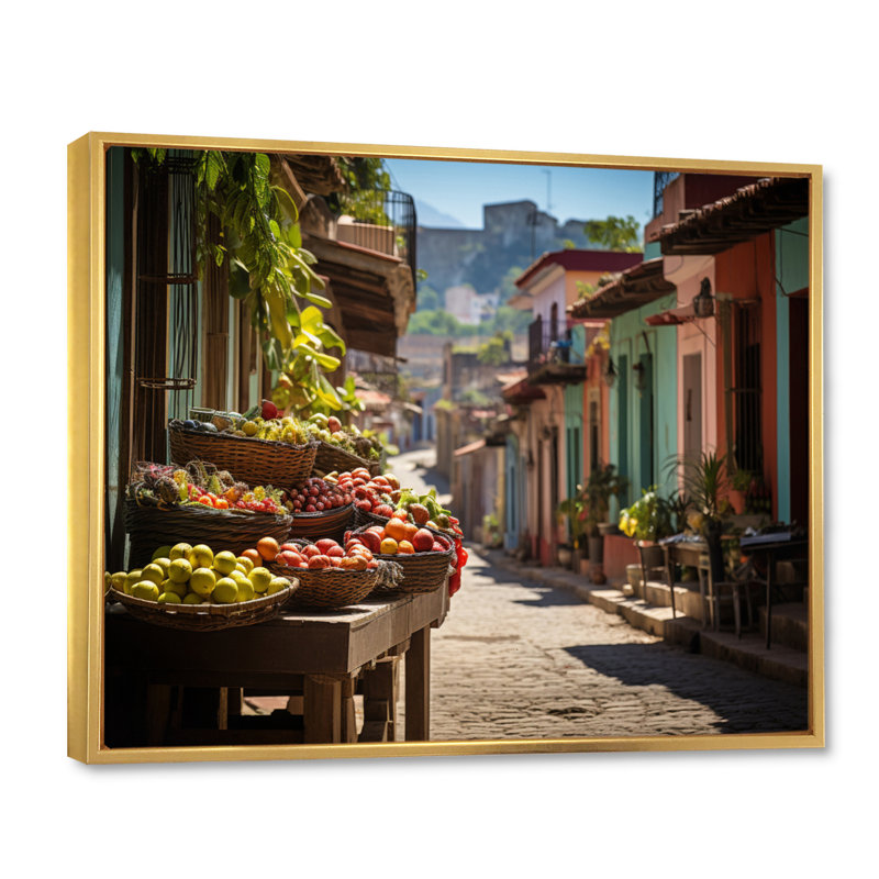 «Cuba Vibrant Market Scenes», reproduction sur toile, 34" H x 44" W, Cadre flottant doré
