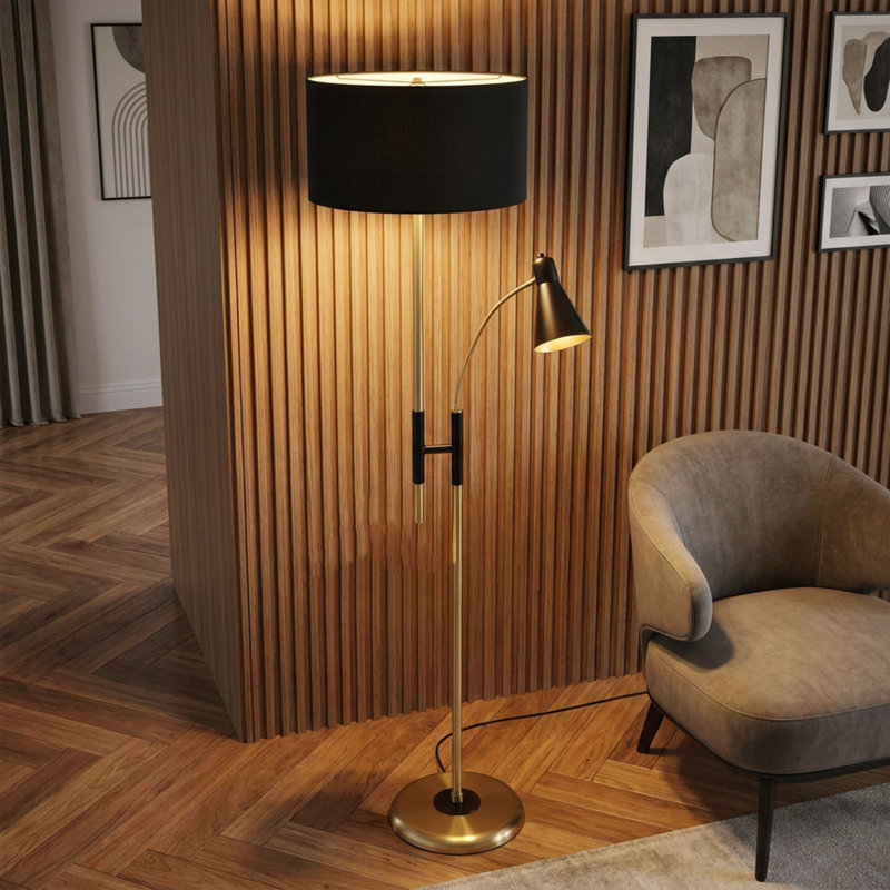 Koben Black Drum Shade Floor Lamp