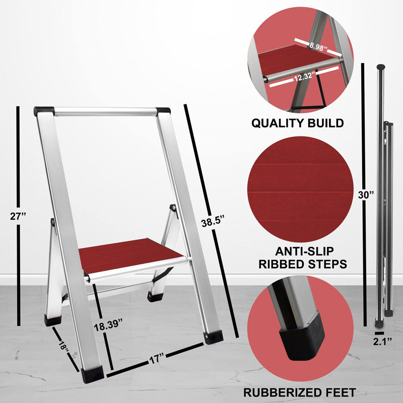 Mahogany and Silver Aluminum 1-Step Folding Ladder