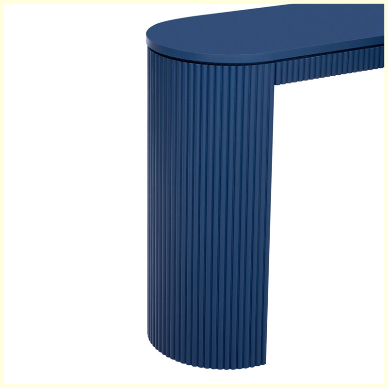 Curved Design Console Table with Unique Vertical Stripe Design, Navy