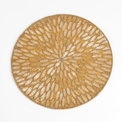 Handmade Beaded Design 15-inch Round Placemat, 1-piece