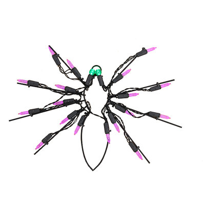 Décoration pour fenêtre d'araignée 12 po mauve et verte avec lumières DEL