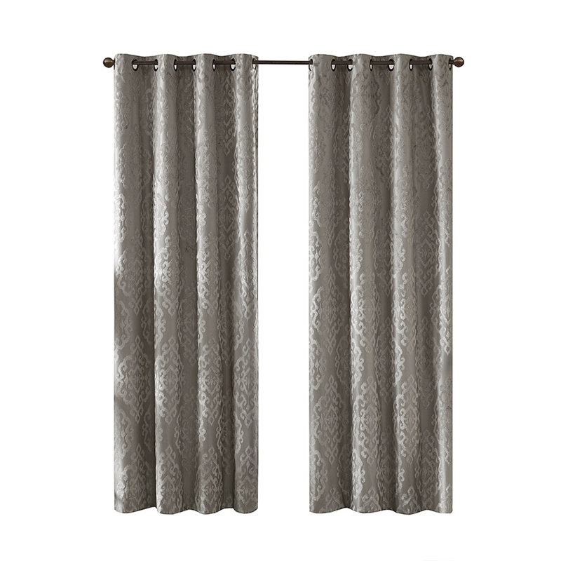 Knitted Jacquard Damask Total Blackout Grommet Top Curtain Panel(Only 1 Pc Panel), Charcoal, 50" W x 108" L