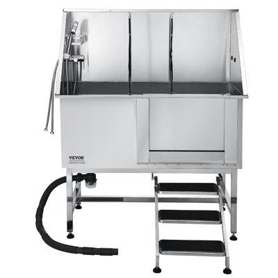 38 Inch Stainless Steel Dog Washing Station, Pet Grooming Tub With Hot And Cold Faucet, Showerhead, Home Wash Sink, Fits Small And Medium Cats And Dogs, Non-Slip Stairs (Right Door)