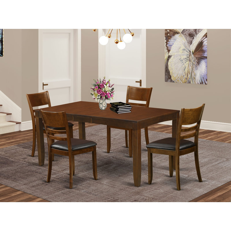 5 Piece Dining Set Includes a Rectangle Dining Room Table with Butterfly Leaf and 4 Faux Leather Upholstered Kitchen Chairs, 36x66 Inch, Espresso